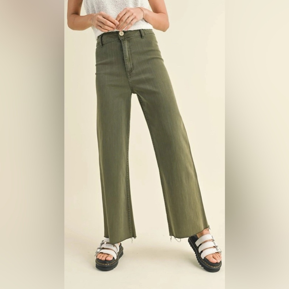 Eunina Dawn Soft Green Super High Rise Crop Wide Leg Jeans Junior Sz 5/27 NWOT